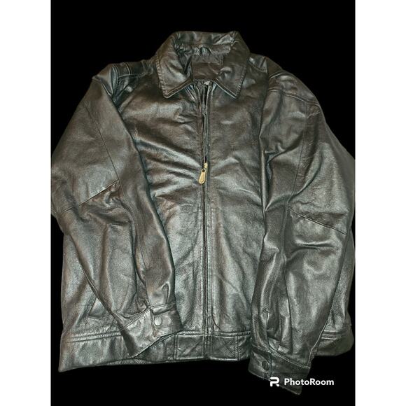 Knightsbridge Black Genuine Leather‎ Bomber Jacket Lined Men's Size LARGE